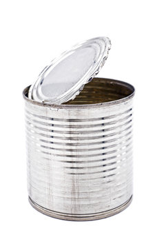 Tin can for food on white background, Isolate image
