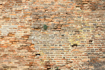 old damaged exterior brick wall