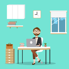 Hipster man working in the office.illustrator EPS10.