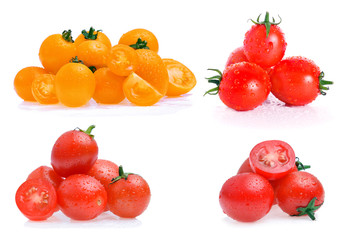 Tomato with water drops isolated on white background.
