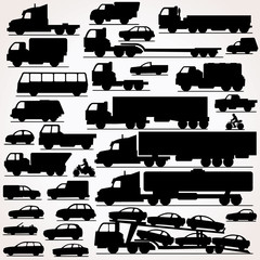 Car Icon Set. Side View Silhouettes