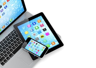 Laptop, phone and tablet pc.
