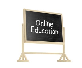 Fototapeta premium Online education concept. Blackboard, chalkboard isolated on white