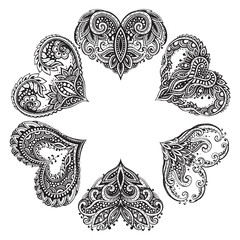 Hand drawn ornate hearts in flower form.