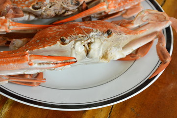 steamed flower crab on dish