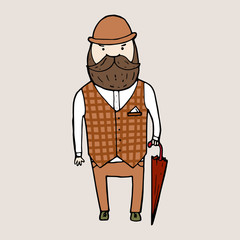 Illustration of isolated cute bearded gentleman.