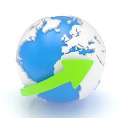 Naklejka premium Arrow and Earth globe. 3d render