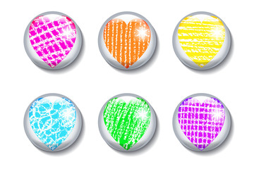 Set of  glossy buttons with  heart.