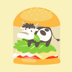 Burger with a cow. Vector illustration.