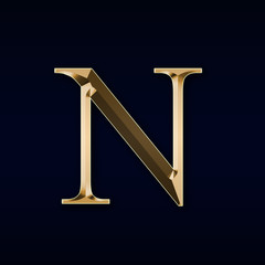Gold letter "N" on a black background