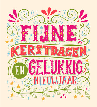 Retro poster with hand lettering and decoration elements. Dutch.