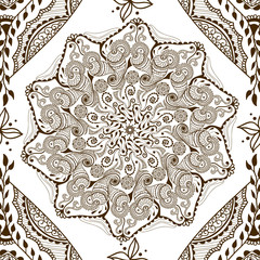 Vector seamless texture with floral mandala in indian style. Mehndi ornamental background