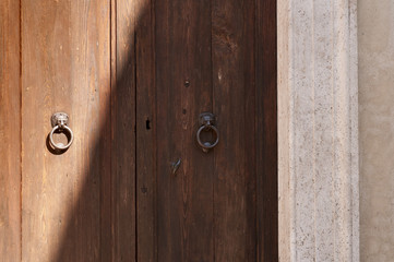 closeup of an ancient wooden door closed