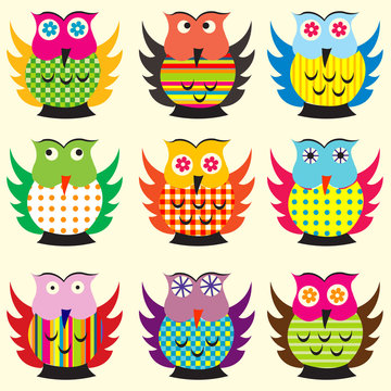 Cartoon owls set