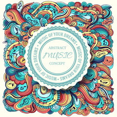 Colorful art abstract doodle music illustration background with place for text on label. Template for you design, web and mobile applications concept