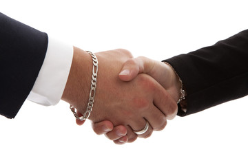 Two persons shaking hands in closeup