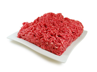 Raw meat. Fresh Minced Mix of Meat in a Dish Isolated Against White background