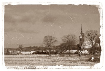 krajobraz zimowy, stara fotografia.