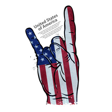 hand cool gesture on the background of the flag of the United States. vector illustration
