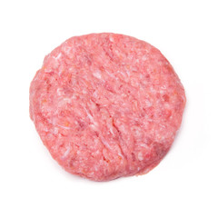 Raw crocodile meat burger isolated on a white studio background