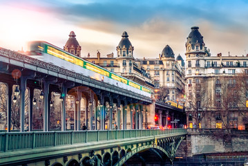 View on beautiful Paris bridge near Eiffel Tower: Bir Hakeim !