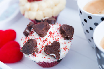 Close-up of decorated cupcake on tray