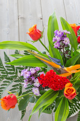  spring bouquet of bright flowers. close to the top. color image