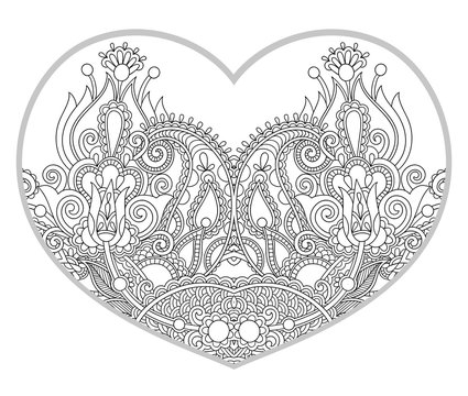 Heart Shaped Pattern For Adult And Older Children Coloring Book