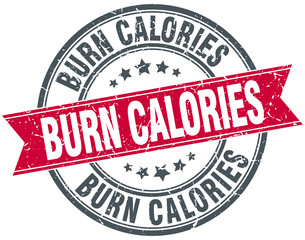 burn calories red round grunge vintage ribbon stamp