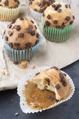 muffins with chocolate on a stone tray