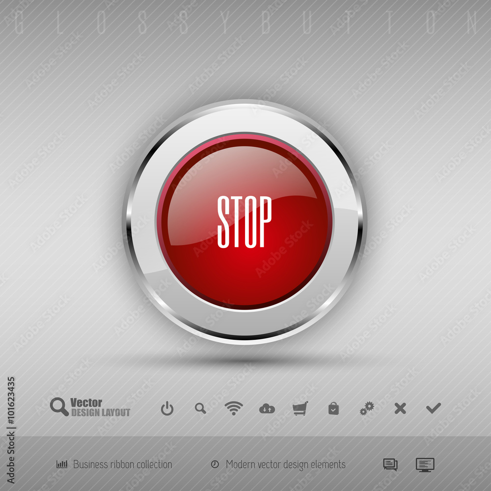Poster vector design elements red and gray glossy button with set of ic