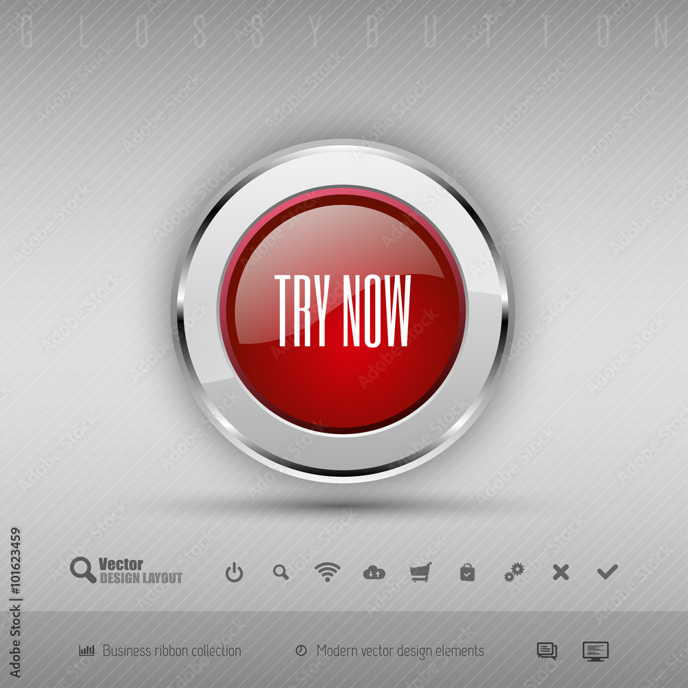 Poster vector design elements red and gray glossy button with set of ic
