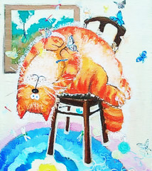 drawing oil. painted cat, beautiful card 