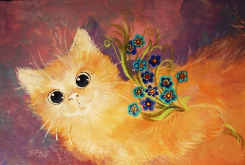 drawing oil. painted cat, beautiful card  - 101623822