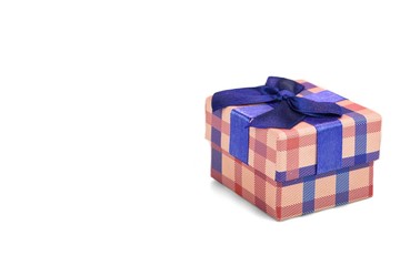 Checkered Gift Box With  Tartan Pattern Isolated On White Backgr