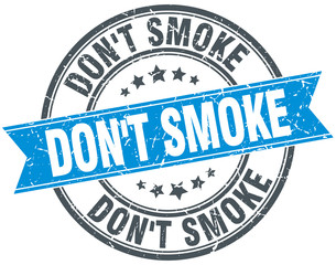 don't smoke blue round grunge vintage ribbon stamp