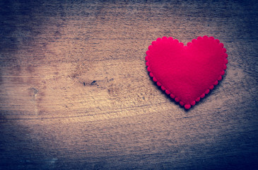 Red Heart on Wooden Floor Background,Concept of Love,Valentines Day Background