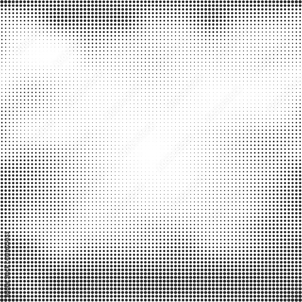 Poster Halftone seamless vector background. Abstract halftone effect with black dots on white background