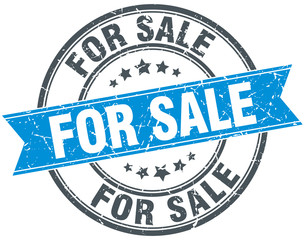 for sale blue round grunge vintage ribbon stamp