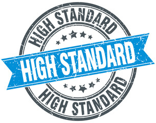 high standard blue round grunge vintage ribbon stamp