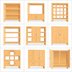 Vector Wooden Wardrobe, Cabinet, Bookshelf