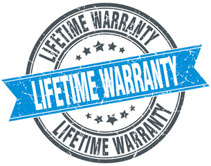 lifetime warranty blue round grunge vintage ribbon stamp