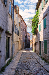 Old street at sunny day in Montenegro, Europe