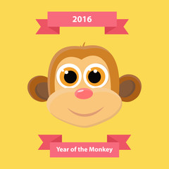 Cute monkey happy new year greeting card. 2016 new year symbol. Vector illustration.