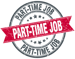 part-time job red round grunge vintage ribbon stamp