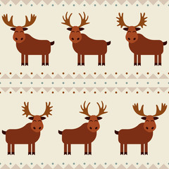 Moose and elk seamless pattern with different horns