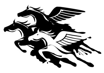 Three winged horses.
Three winged horses at Full Speed.  Illustration on white background. Vector available.