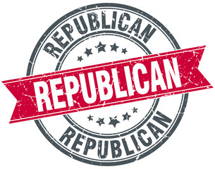 republican red round grunge vintage ribbon stamp