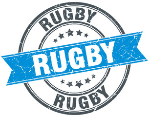 rugby blue round grunge vintage ribbon stamp