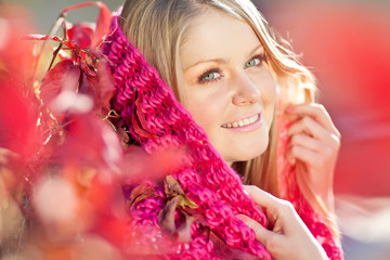 beautiful woman in autumn forest 